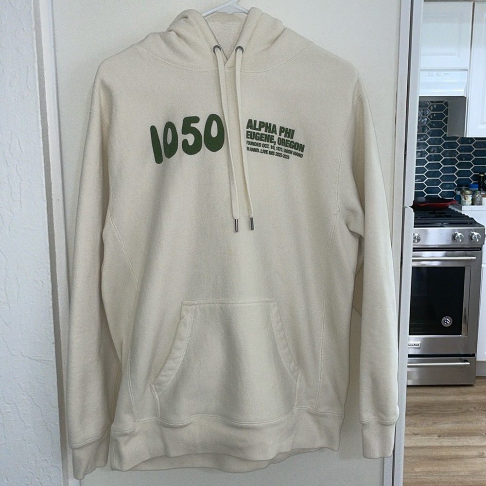 Alpha Phi Beige Hoodie with Graphics Eugene, Oregon | M